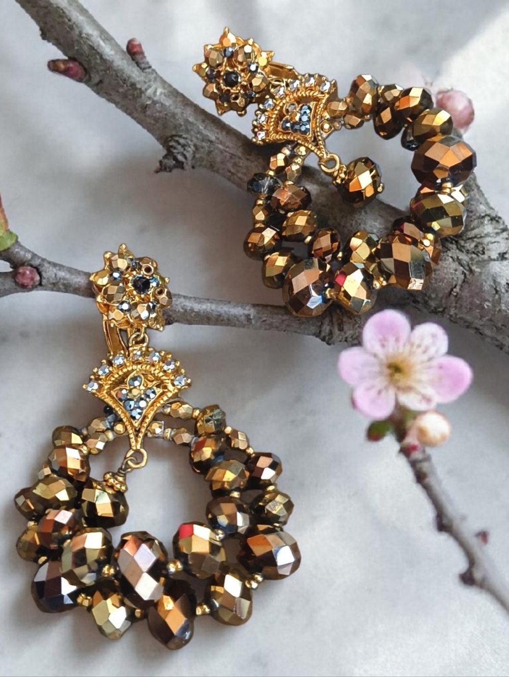 Gold Faceted Bead Hoop Clip-on Earrings